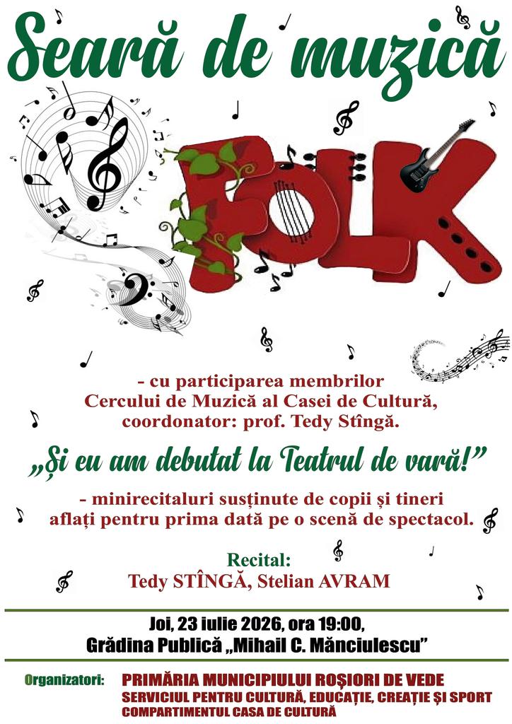 Afis Seara de muzica FOLK - 23 iulie 2026