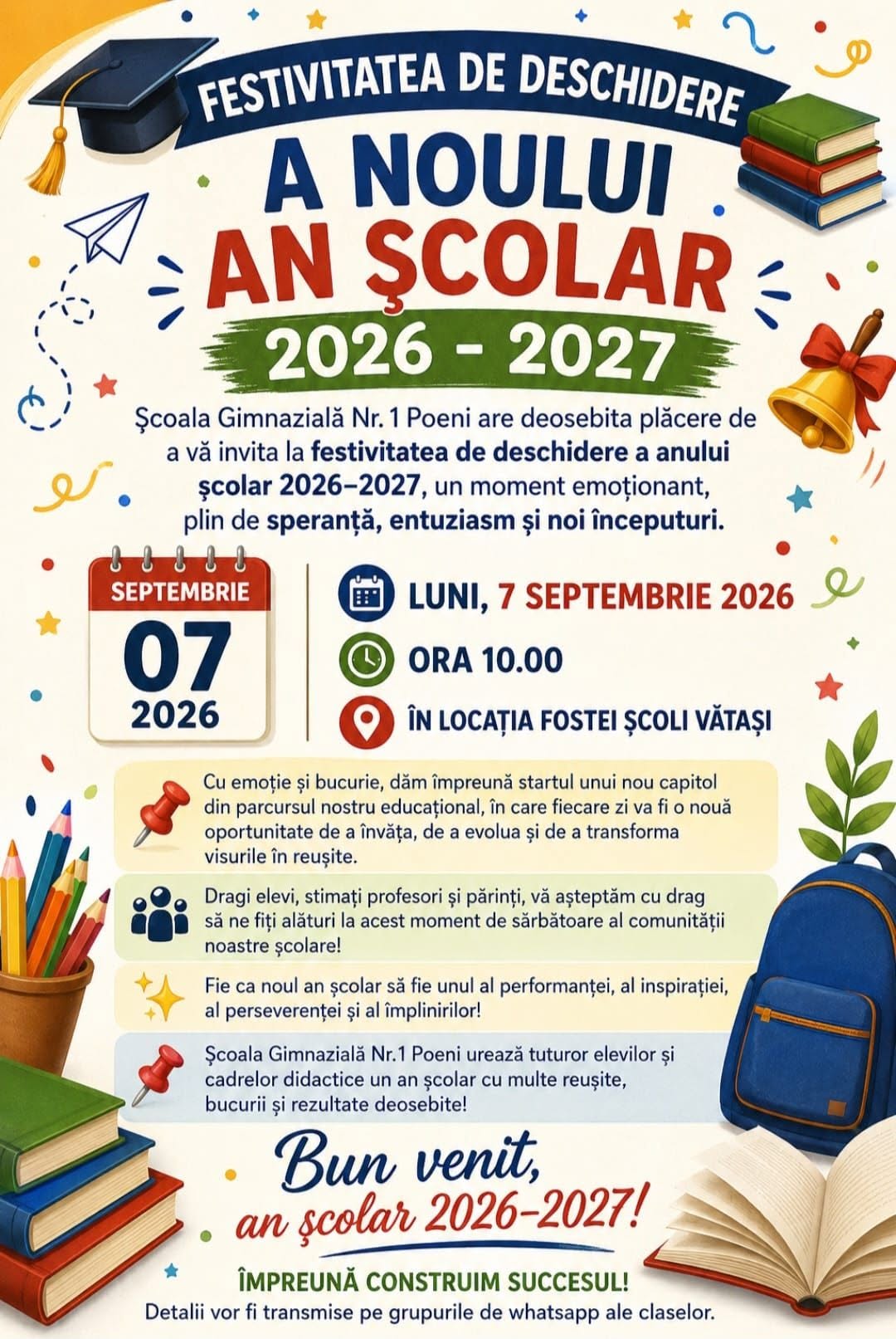 Afișul Școlii Gimnaziale Nr. 1 Poeni