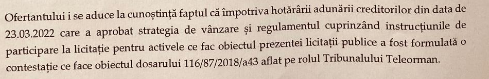 Fragmentul care menționează contestația împotriva hotărârii adunării creditorilor.