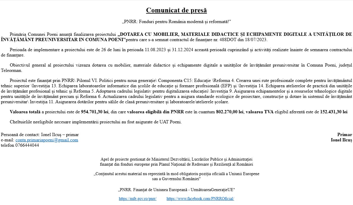 Comunicat de presa -Poeni