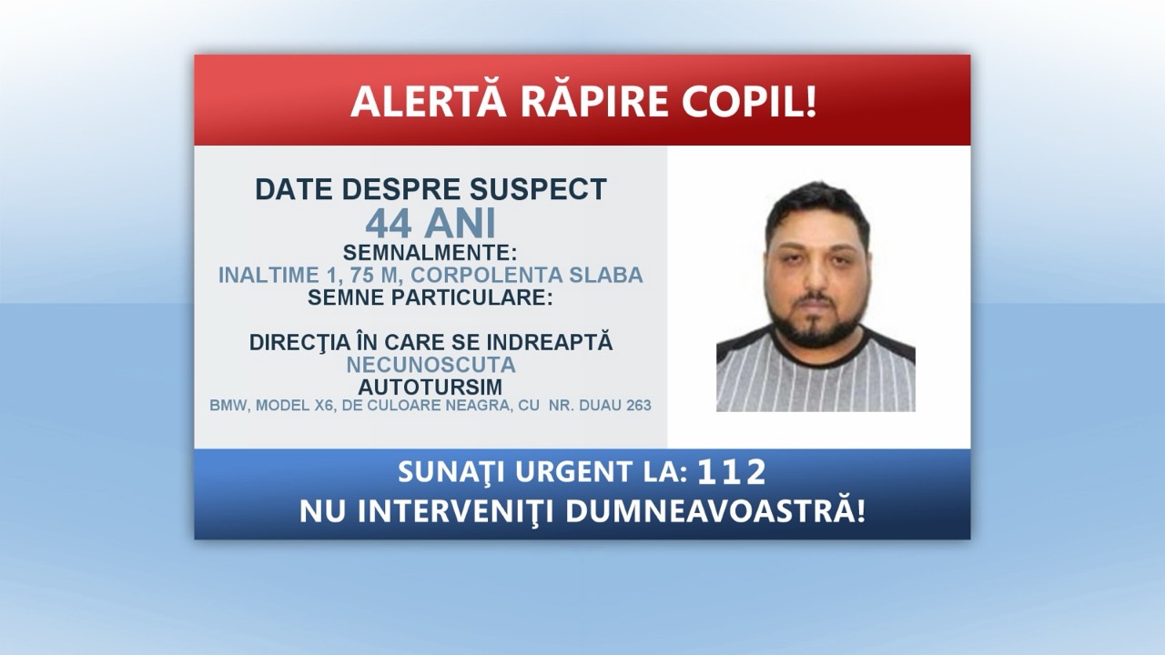 Afiș oficial al Poliției: date despre suspect și autoturism, apel la 112